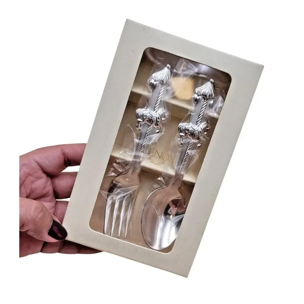 Lenox Baby Jewel Collection Child Fork and Spoon Set in Original Box - Carousel